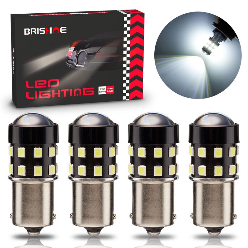 BRISHINE 4-Pack 1000 Lumens Super Bright 1156 1073 1141 7506 BA15S LED Bulbs 6000K Xenon White 24-SMD LED Chipsets with Projector for Backup Reverse Lights, Parking Lights, Daytime Running Lights - Image 1